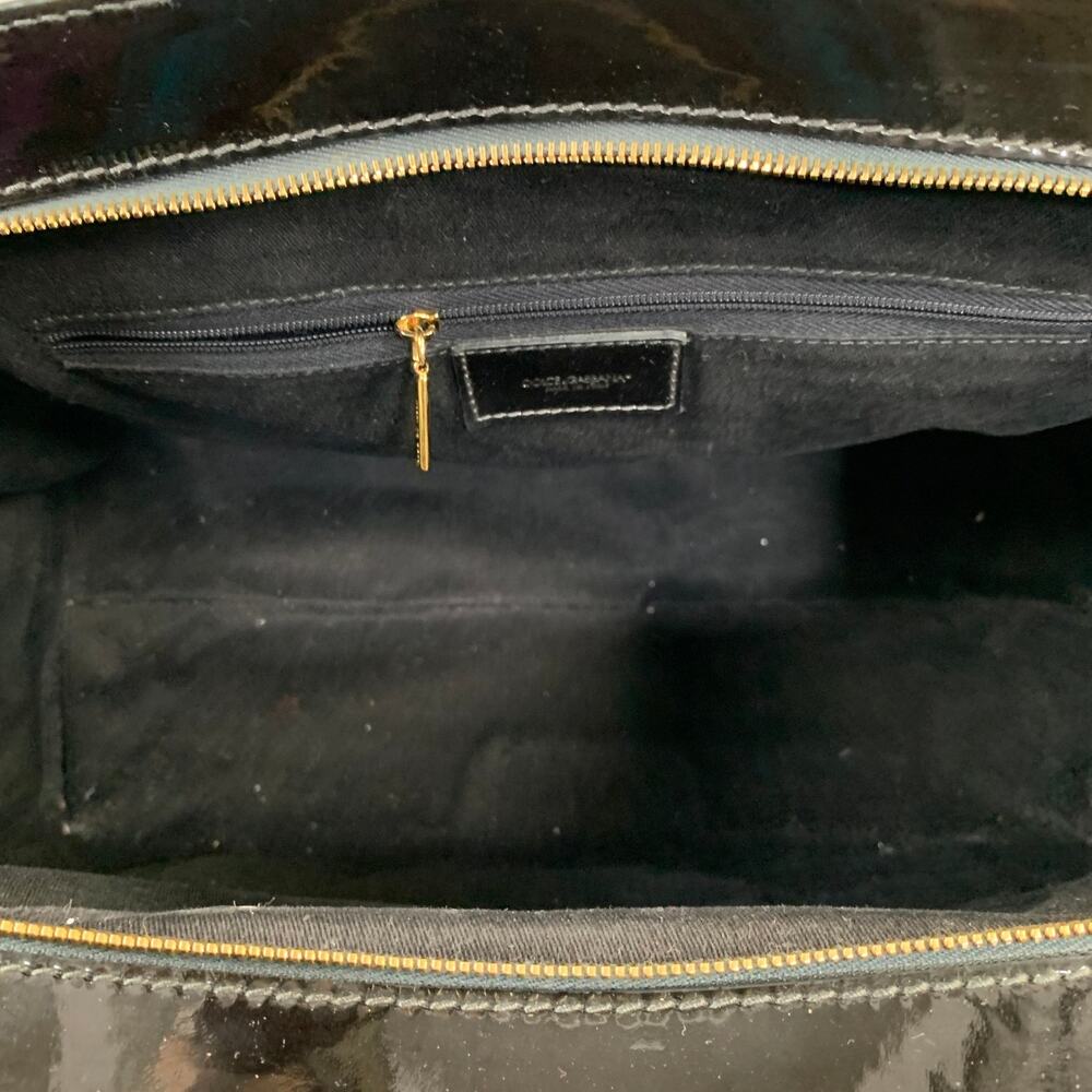 Dolce & Gabbana Black Gold Polyurethane Satchel Handbag One Size - Picture 9 of 10
